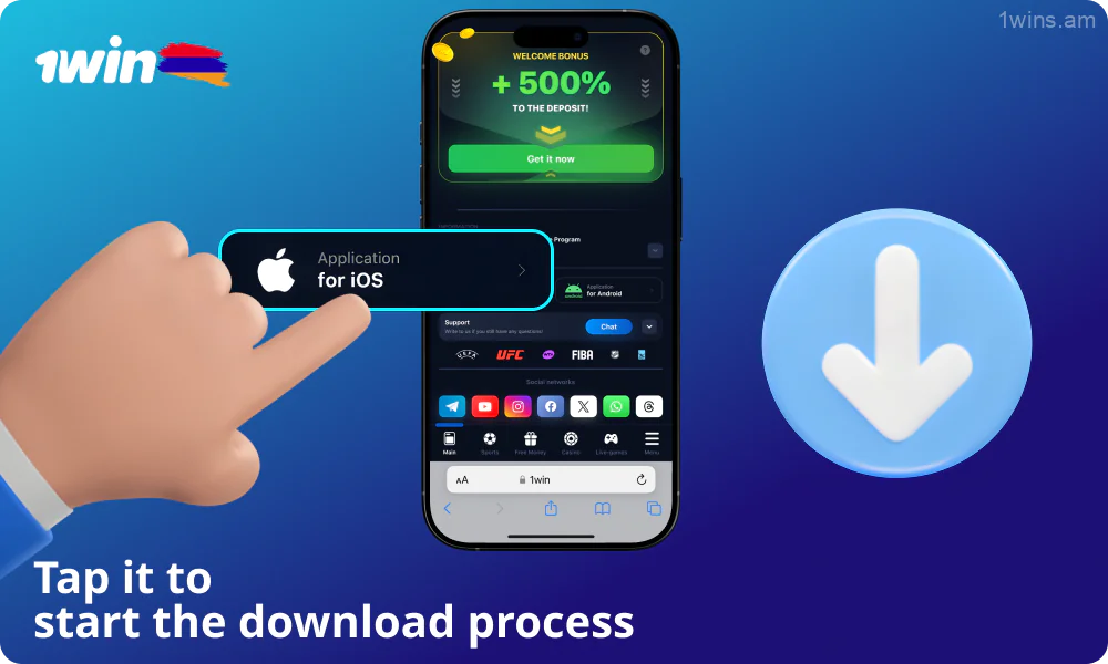 Click on the button to download the 1win mobile app for iOS